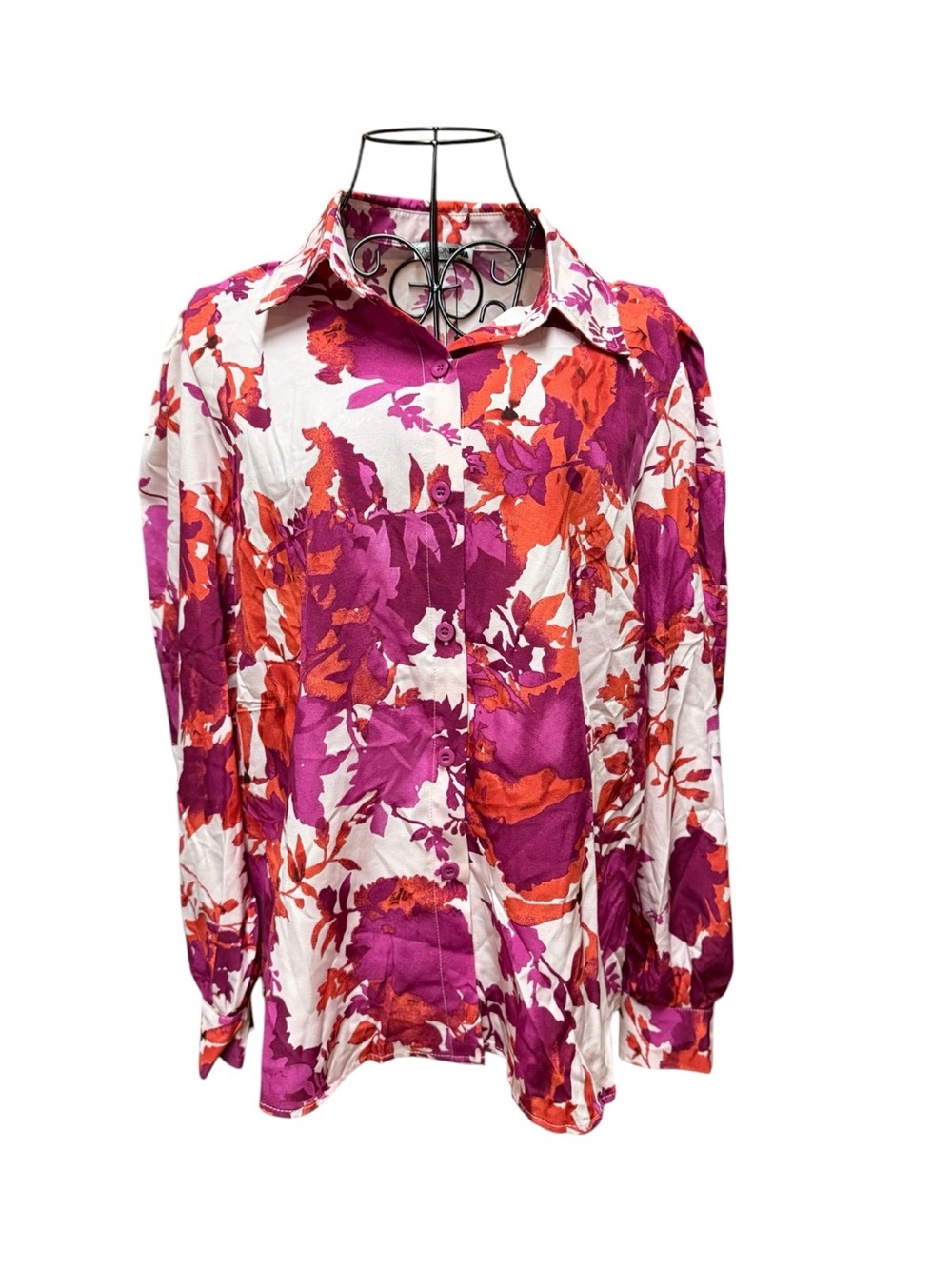 NWT Fashion Nova Pink and Orange Floral Button Down Top XL